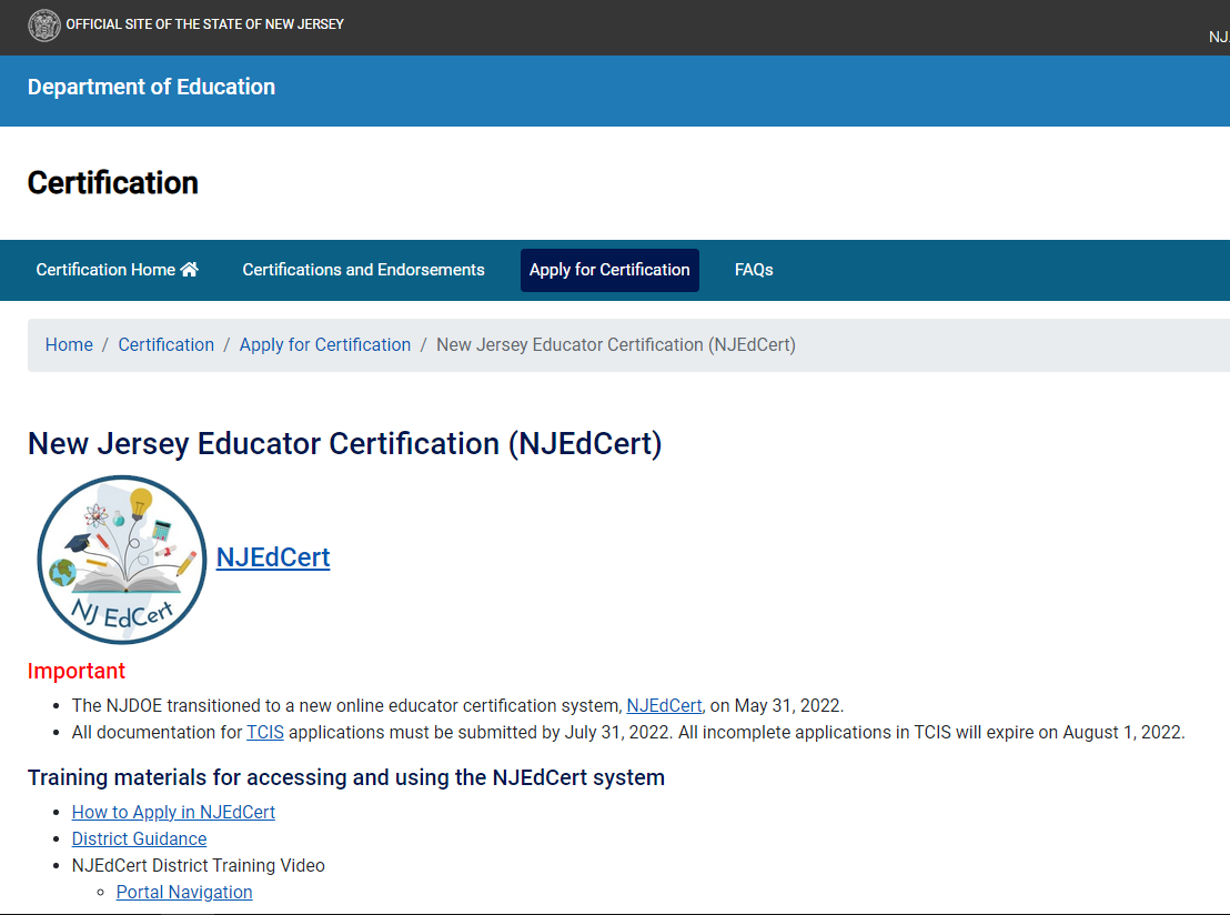 Read more about the article New Jersey Educator Certification (NJEdCert) portal opens